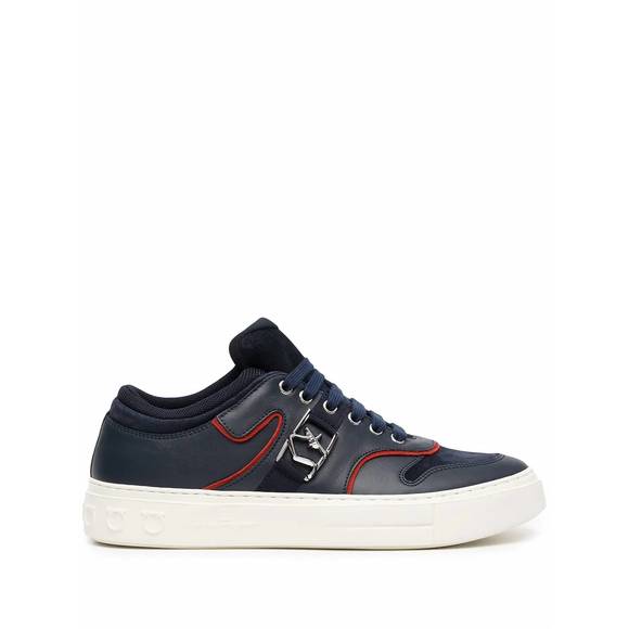 NEW SALVATORE FERRAGAMO men's borg logo low-top sneakers in blue - Picture 2 of 4